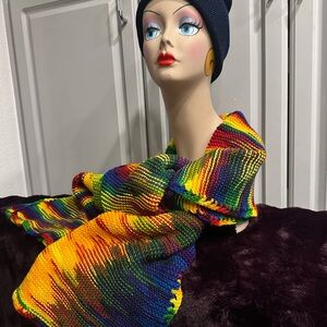 Hand Crafted Multicolored Knit Scarf Wrap, 82” in length, 20” wide. Quality yarn